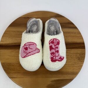 Womens Mia Cozi Cowgirl White‎ Fuzzy Lined Casual Platform Slippers Size 9 M GUC